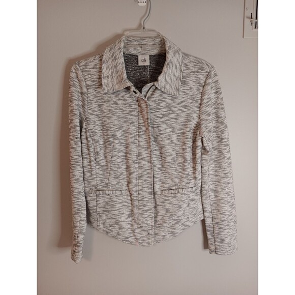 Cabi Neo Moto Jacket Sweater Heathered Gray Zip Up Cotton Style 5102 Size Small - Picture 1 of 7